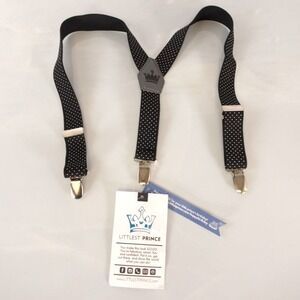 NWT LITTLEST PRINCE Boy Leather Black White Y Back Suspenders Polka‎ Dot Clip